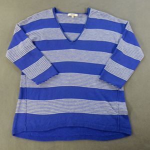 Madewell Womens Sweater Small Blue Stripe VNeck Wool Blend Relaxed Boxy Oversize